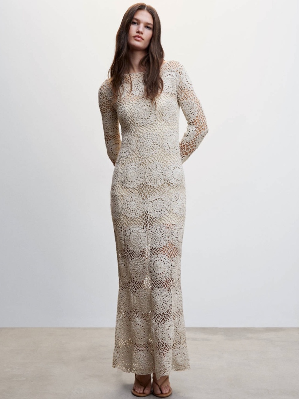 MANGO - Crochet Long Sleeve Maxi Dress